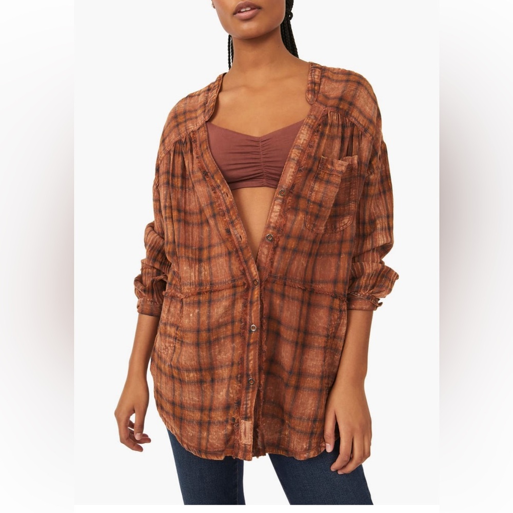 Free People Obey of the Boys Plaid Tunic Shirt
